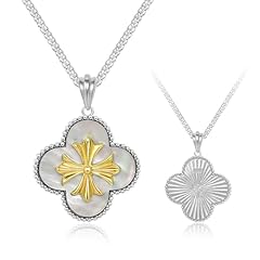 Creamy Shell Clover Necklace with Silver Chain