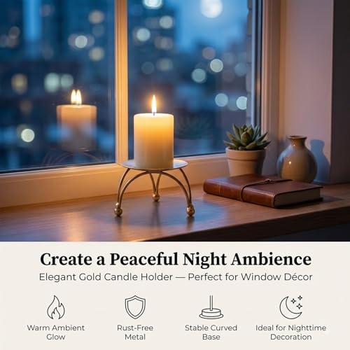 Image of Enorme Gold Metal Candle Holder | Elegant Decorative Pillar Candle Stand for Home, Office & Table Decor | Durable, Rust-Free & Modern Design Candle Holder - (Pack of - 2)