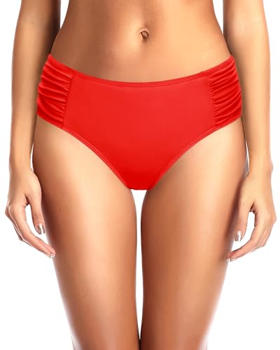 Image of Tempt Me Women Bikini Bottoms Mid Waist Bathing Suit Swimsuit Ruched Swim Bottom