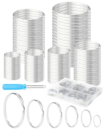 FIVEIZERO 120PCS Split Key Rings,Mixed Size Heavy Duty Metal Keyrings,Bulk Keychain Rings,Silver Key Ring Accessories for Keychains,Crafts,Car Keys,Pet Collars and DIY Projects