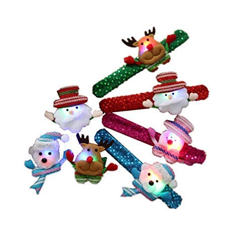 Gwill 6 PCS Santa Claus LED Lighting Cute Bracelet Children Kids Wrist Band Party Light Slap Bracelet Night Glow LED Christmas Decoration,6pcs
