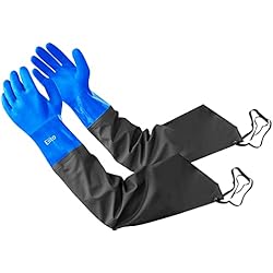 Eiito Guantes de limpieza de drenaje, guantes de estanque, guantes largos de goma, guantes impermeables hasta el codo, guantes impermeables aislados de 27 pulgadas