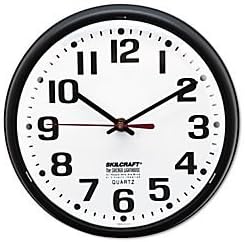SKILCRAFT 6645-01-389-7958 Plastic Slimline Wall Clock with White Face, 9-1/4-Inch Diameter, Black