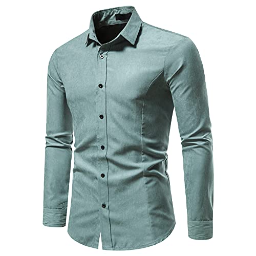MakingDa Camisas de vestir para hombre, de manga larga, ajustadas, casual, con botones, para negocios, trabajo, boda, fiesta, Gris Azulado, L Cover