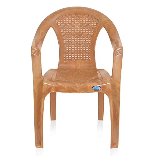 Image of Nilkamal CHR2061 Plastic Mid Back with Arm Chair | Chairs for Home| Dining Room| Bedroom| Kitchen| Living Room| Office-Outdoor-Garden | Dust Free |100% Polypropylene Stackable Chairs (Pear Wood)