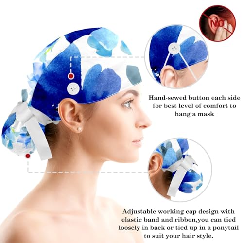 Image of Red Blooming Rose Flowers Black Working Cap with Scrunchy and Ribbon Tie for Women, Long Hair