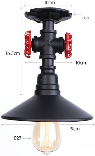 Miniatura 5 de Lámpara de techo industrial estilo vintage steampunk con diseño de tubería de agua rústica con detalles de válvula roja para bar, cocina, comedor,