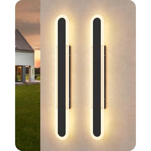 EDISHINE 2 Pack 47.2'' LED Outdoor Wall Lights, Dimmable Modern Exterior Light Fixtures, 3CCT Long Oval Outdoor Wall Sconce, IP65 Waterproof Outside Wall Light for House, Front Door, Patio,