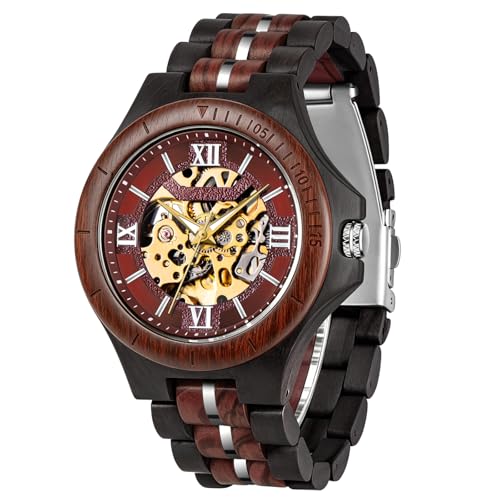 Montre mécanique en bois pour homme Tiong W51108 automatique avec bracelet léger et boîtier bicolore