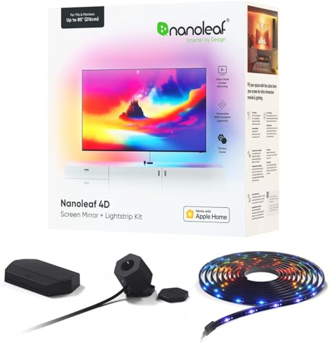 Nanoleaf Kit 4D Screen Mirror + Kit Lightstrip per TV e schermi fino a 85'/215 cm - Striscia LED RGBW connessa + fotocamera, thread & WiFi, compatibile con Amazon Alexa Google Home Apple