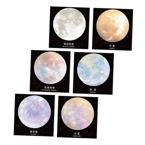 FUNNETOYU 6個 星球シリーズ丸型付箋 独特な惑星デザイン 自己粘着メモパッド 学校 オフィス文具用 安定した接着力で多用途対応