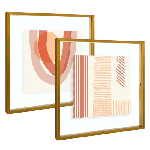 Frametory 2 Pack 12x12 Bronze Metal Floating Picture Frame Real Glass