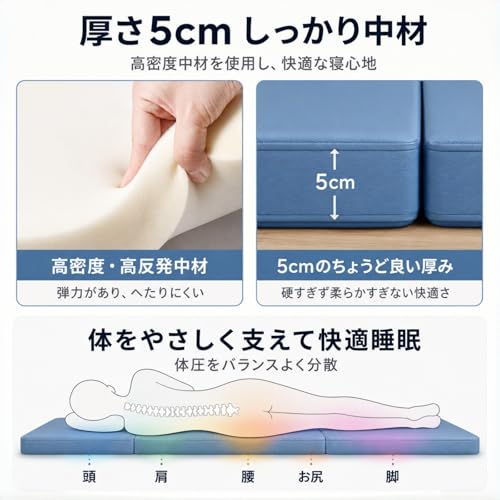 折りたたみマットレス 枕付き 厚さ5cm レザー調生地 高密度EPEフォーム ふき取り簡単 持ち手付き コンパクト収納 160×60/180×70cm ごろ寝マット お昼寝マット 簡易マットレス 来客用 オフィス仮眠 キャンプ 車中泊(Purple,180*70cm) [4]
