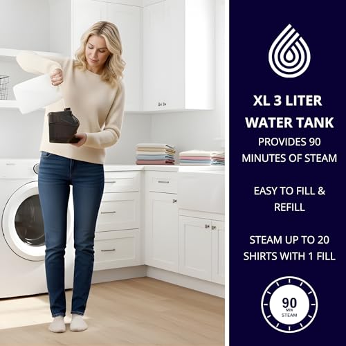 SALAV Heavy Duty Commercial Full-Size Garment Steamer with Foot Pedals and Extra Large 3L (101.5 oz) Water Tank, 1800 watts of Poweful Steam (Navy)