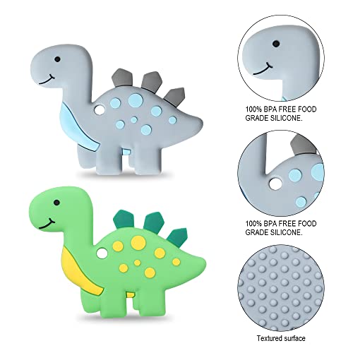 Amazingm Green And Gray Dinosaur Sensory Chew Teether,2 Pack Food Grade Silicone Safety Chewy Teething Toys For Kids Toddlers With Autism, Adhd,Oral Motor,Teething,Biting Needs #TOP1