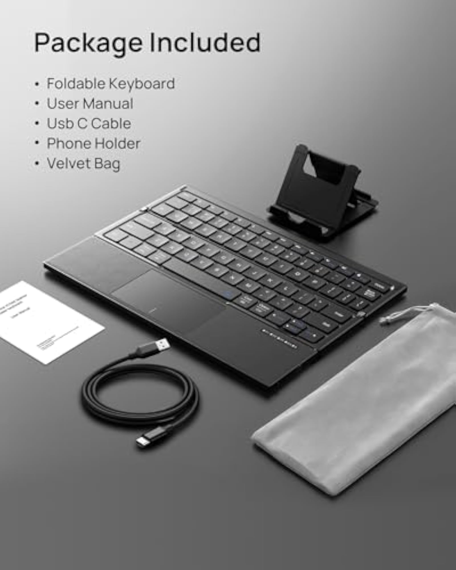 Portable Tri-Fold Bluetooth Keyboard with Touchpad