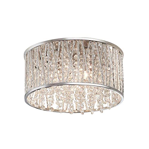 3-Light Polished Chrome and Crystal Flushmount