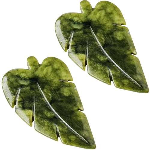 Image of Runyangshi 2PCS Natural Green Jade Stone Hand-Carved Crystal Leaves Sculpture Leaf Shape Crystal Healing Stone Figurines Reiki Gemstone Collection Home Decor Desk Decor