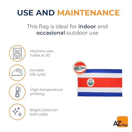 Image of AZ FLAG - Costa Rica Flag - 2x3 Ft - 100D Polyester Costa Rican Banner with Two Metal Grommets - Fade Resistant - Vivid Colors - 2' x 3' Feet - 90x60 Cm