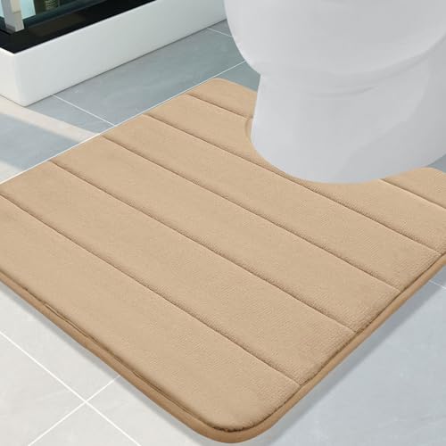 Buganda Memory Foam U-Shaped Contour Toilet Rugs, Non Slip Absorbent Toilet Mat, Thick Soft Washable Bathroom Rugs, Floor Carpet Bath Rugs Mat for Toilet Base (24" x 24", Camel)