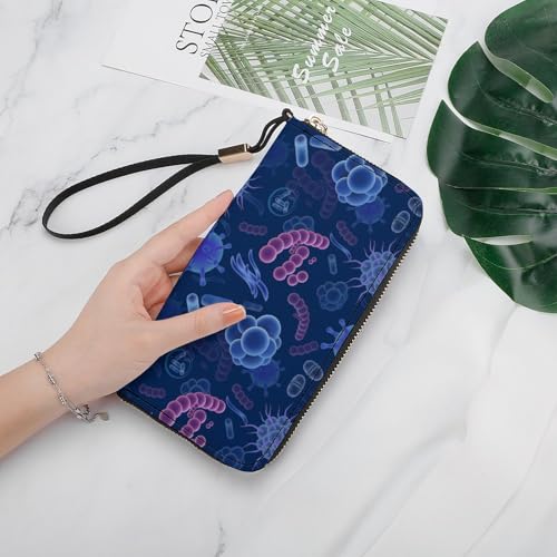 Microbes Long Wallet for Women Men Coin Pouch Credit Card Holder Zipper Purses with Wristlet4