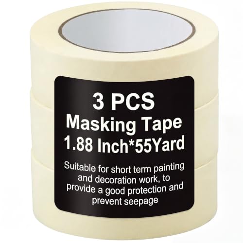 Image of Fainne 3 Rolls 1.88 Inch Masking Tape Bulk 55 Yards | General Purpose Tape for Classroom, Labeling, Crafts, Office, School Projects, Easy Tear & Clean Removal, Beige White