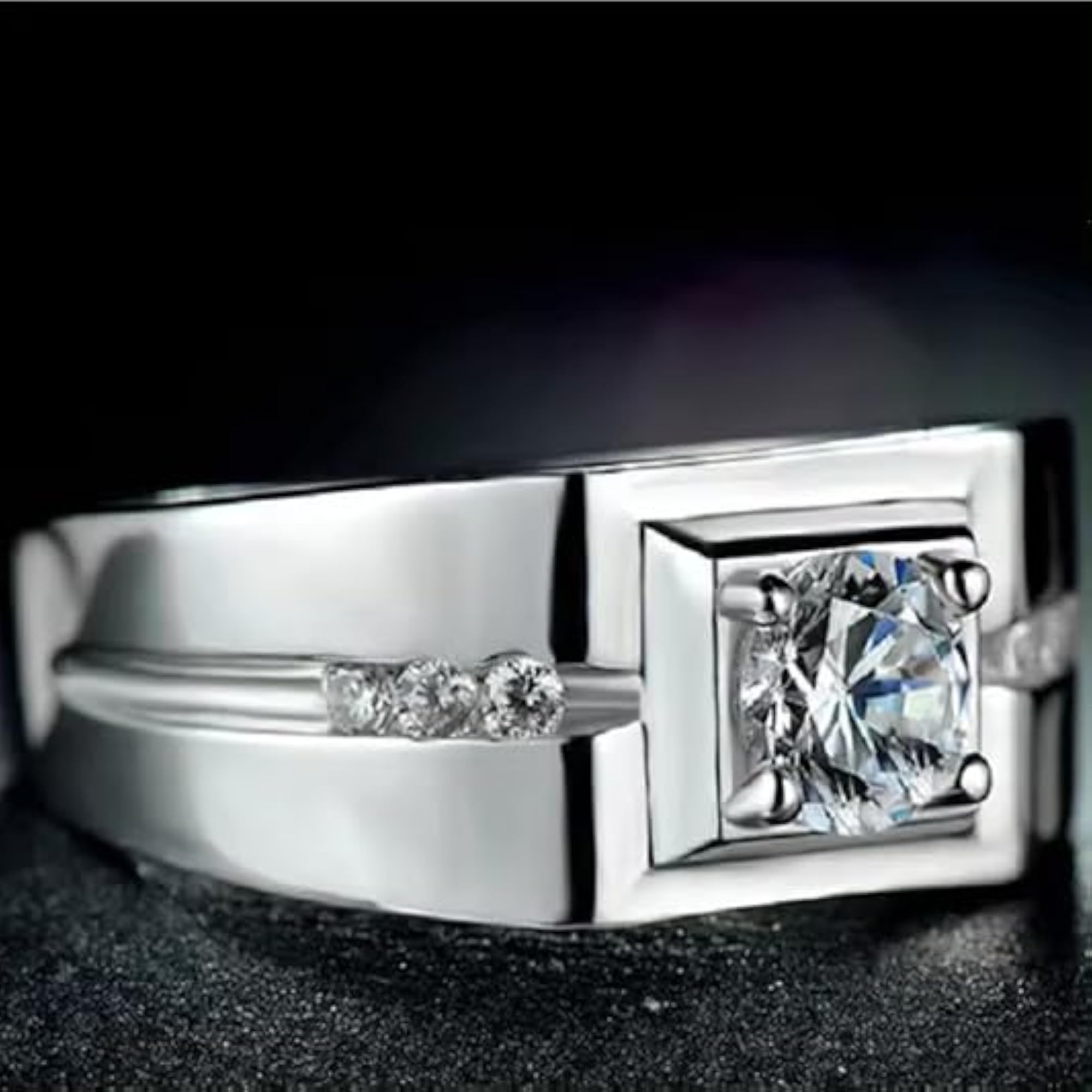 American Diamond Solitaire Adjustable Ring for Men