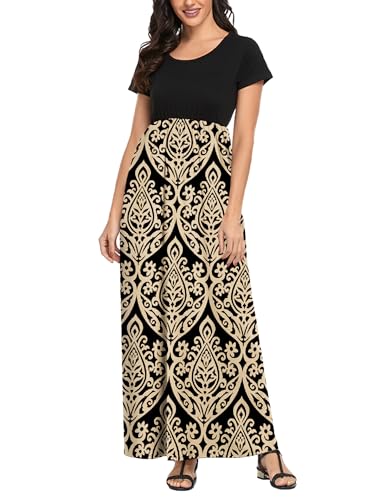 Image of Lacavocor Womens Short Sleeve Maxi Dresses Empire Waist Long Dress