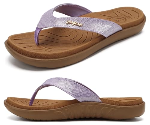 Image of jiajiale Womens Fashion Orthotic Flip Flops Ladies Slip On Lightweight Comfortable Thick Cushion Yoga Mat Thong Sandals With Plantar Fasciitis Arch Support