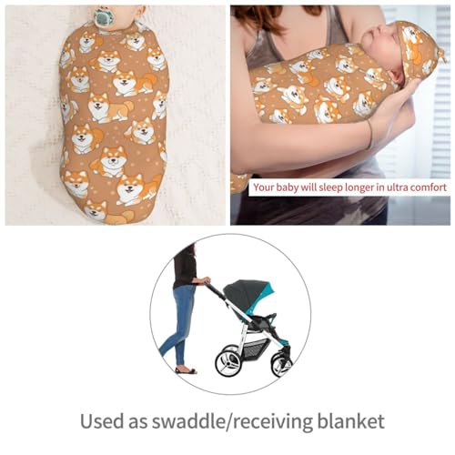 Image of Lovely Japanese Dog Newborn Swaddle Blankets Hat Sets Soft Baby Receiving Blanket Swaddle Sack for Baby Shower Infant Boy Girl Gift