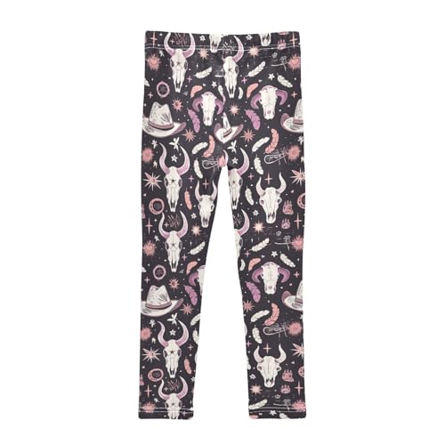 Wusikd Cow Skull Girls' Leggings Toddler Doodles Feathers Hearts Kids Yoga Pants Dance Active Tights 4T2