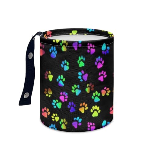 Image of Renewold Waterproof Car Trash Can Multicolor Dog Paws Print Organizer Adjustable Foldable Garbage Can Multipurpose Trash Bin for Car Front and Back Seat Camping Picnicing Travel Beach Storage Bag