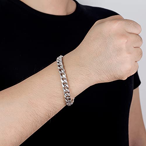 H&Beautimer Fashion 925 Sterling Silver Classic Cuban Chain Bracelet 10Mm-7 "8" 9 "10" Curb Cuban Bracelet Solid Thick Large Link Bracelet For Men & Boys Jewelry Gift (Smooth Style, 8 Inches) #TOP1