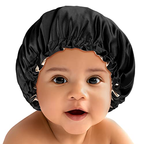 Image of Baby Bonnet for 6-36 Months Sleeping: Reversible Smooth Satin for No Mess Toddler's Curly Hair, Adjustable Band No Slip
