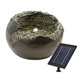 Gardenwize - Solar Powered Rock Bowl Water Feature with LED Light & Battery Backup – Garden Fountain for Patios, Decking & Outdoor Spaces (GW277)