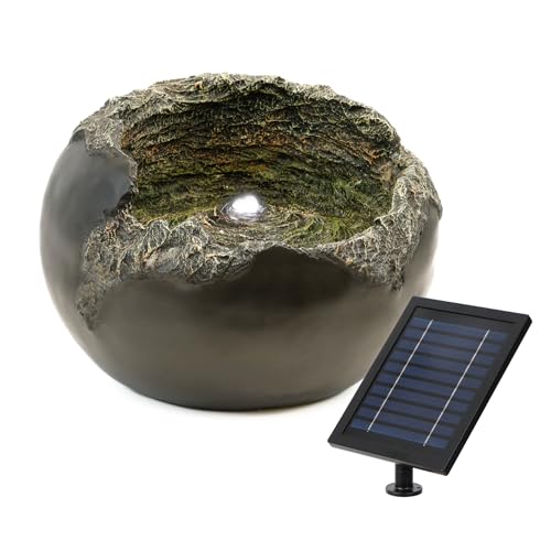 Gardenwize - Solar Powered Rock Bowl Water Feature with LED Light & Battery Backup – Garden Fountain for Patios, Decking & Outdoor Spaces (GW277)