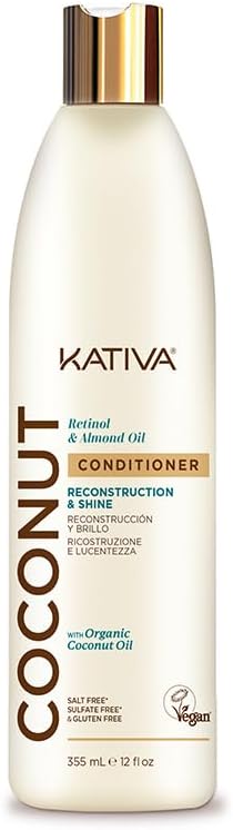 KATIVA Balsamo Cocco Capelli con Retinolo & Olio di Mandorle | Riparazione Intensa & Brillantezza | Districa, Idrata & Rinforza | Capelli Secchi o Danneggiati | 355 ml