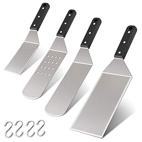 Commercial Metal Spatula 4-Piece, Leonyo Stainless Steel Griddle Scraper and Pancake Turner