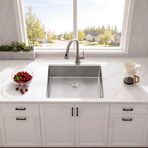 Image of 24 x 19 Inch Undermount Kitchen Sink, 16 Gauge Stainless Steel Single Bowl Under Counter, 24 inchx19 inchx9 inch Small Wet Bar Sink for Laundry Utility & RV with Drain