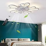ventilateur plafonnier moderne  Huilefu Ventilateur de plafond silencieux avec éclairage Plafonnier LED moderne, dimmable avec ventilateur, lumière du ventilateur en forme de fleur avec télécommande Plafonnier blanc, 60cm, 36W (A)