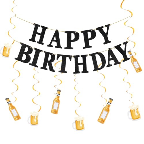 Image of Beer Birthday Banner for Beer Party and Birthday Wedding Party Supplies (Black +Dark Yellow)