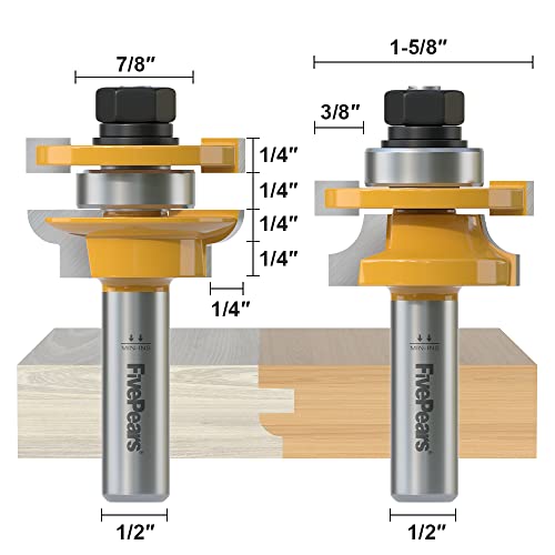 Fivepears Roundover Rail and Stile Router Bits Set 1/2 Inch Shank, 3/8 Inch Cutting Depth, Up to 1 Inch Stock, Round Over Style Router Bit for Making Kitchen Cabinet Door Wood Flooring Raise Panel by FIVEPEARS - Image 2