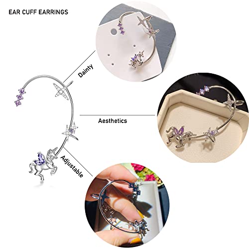 Ear Cuff Earrings For Women Non Pierced Horse Unicorn Star Cross Cubic Zirconia Cute Dainty Aesthetic Fashion Adjustable Ear Cuffs For Non Pierced Ears Cartilage Climber Wrap For Women (Silver) #TOP5