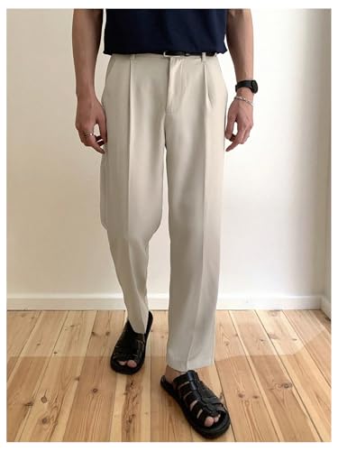 GORGLITTER Men's Pleated Dress Pants High Waisted Work Office Business Tapered Suit Pants with Pockets3