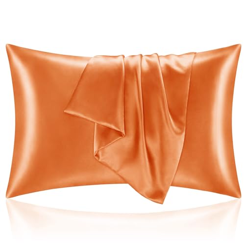 BEDELITE Satin Pillowcase with Zipper, Burnt Orange King Size Pillow Cases Set of 2, Super Soft and Cooling Similar to Silk Pillow Cases, Gift for Women Men(20x36 Inches)
