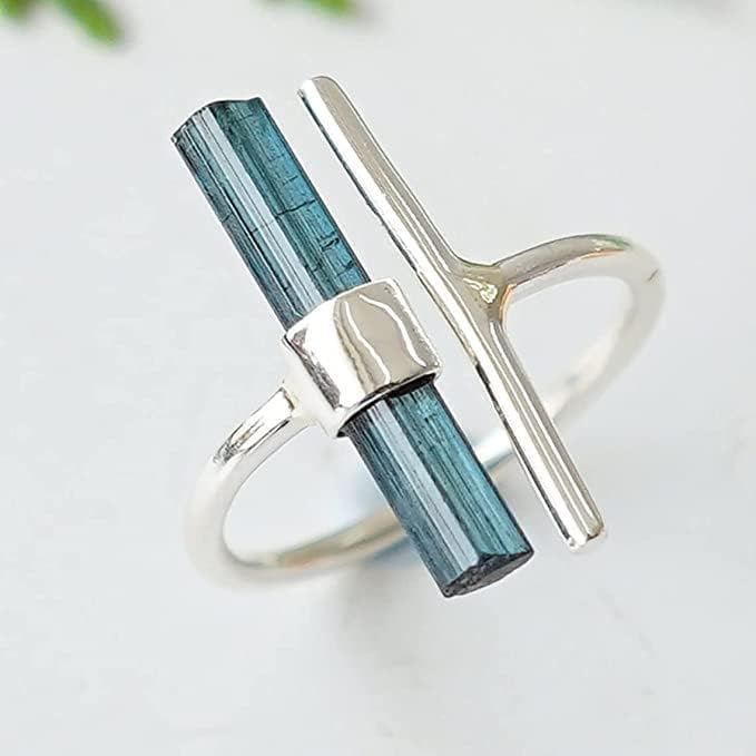 Raw Aquamarine Ring Adjustable Aqua Silver Stick Ring Natural Gemstone 925 Solid Sterling Silver Handmade March Birthstone Jewelry Ring3