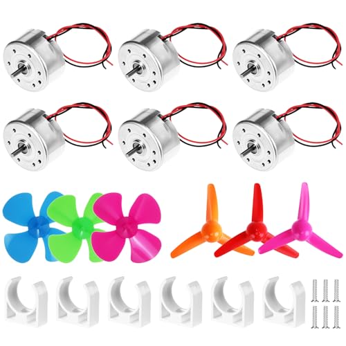 QWORK® 6 Set Mini Motors Generator Bausatz, 3V-12V DC Motor Kit mit Motorhalter und Propellern für Physik und Wissenschaftsprojekte