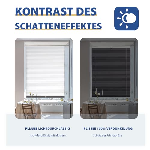 Sekey Plissee Doppelplissee Day+Night Verdunkelung ohne Bohren verspannt Lichtschutz, Klemmfix, 75x200cm Weiß und Grau – Ansicht 6