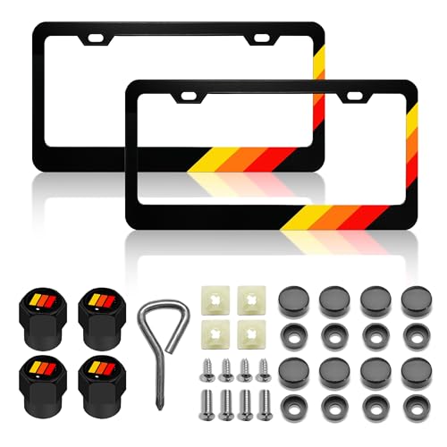 DGDRHZ License Plate for Tri-Color 3 Color Yellow Orange Red Premium Black Steel License Plate Holder Compatible All Vehicle License Plate for Toyota Tacom for 4Runer Tundr Rav car Accessories