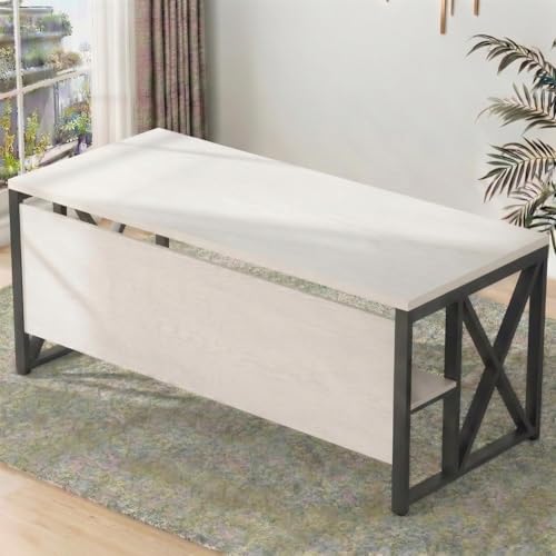 Image of TEKAVO Burako Executive Workstation Table for Home & Office | Office Table for Office Work | 160 cm Long Table and 80 cm Depth with Bottom Storage Shelf - DIY